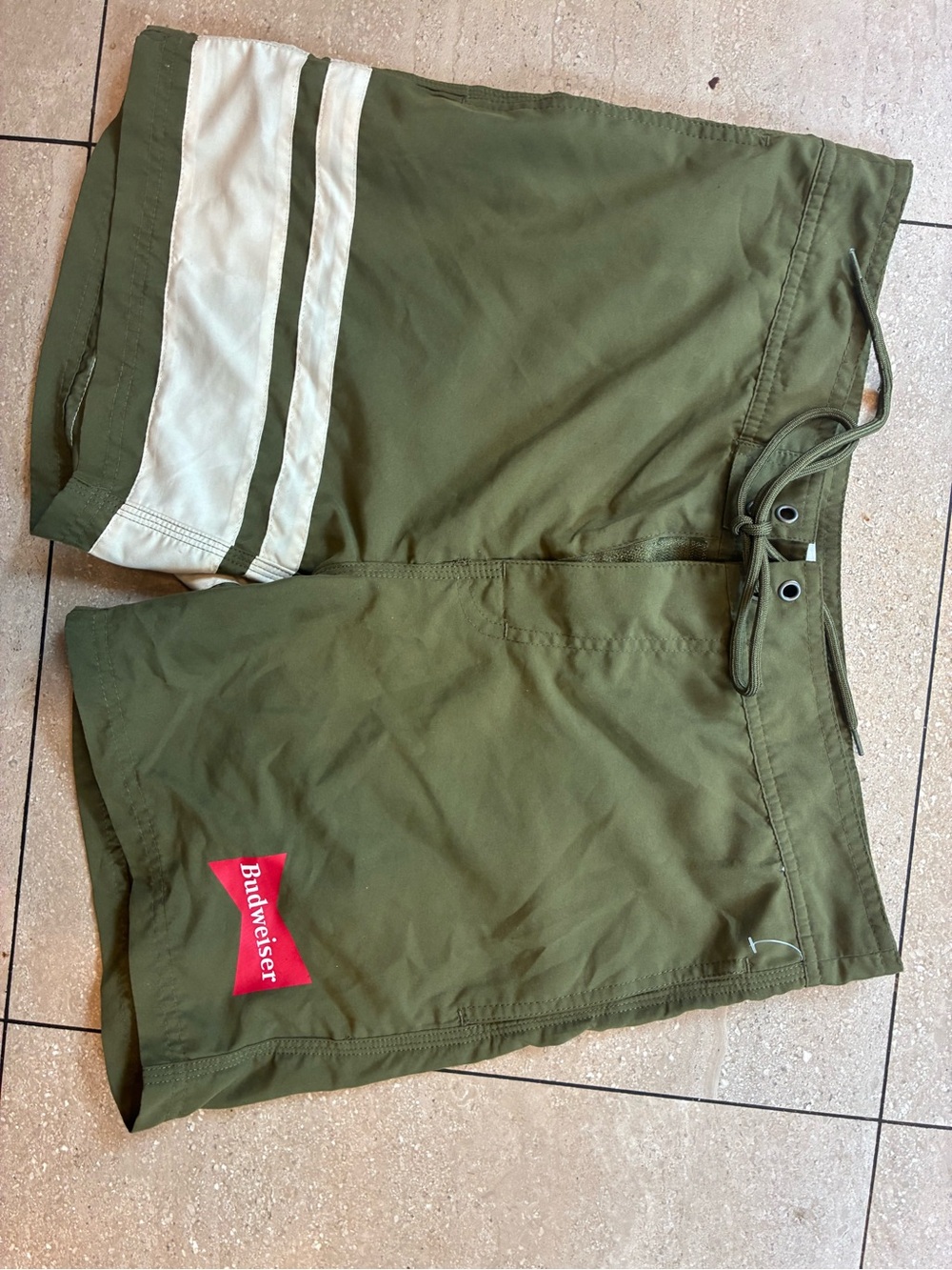 Budweiser Olive Green and White Men's Board Shorts. NWOT